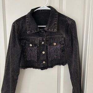 Black Denim Jacket with Fringe Detailing